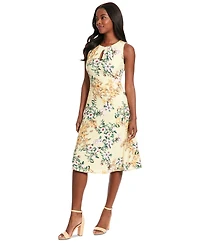 London Times Women's Pleat-Neck Sleeveless Dress