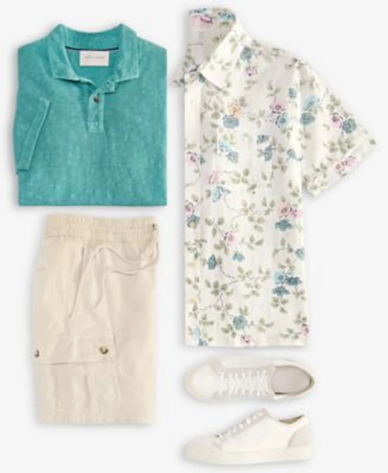 Sun Stone Mens Textured Polo Shirt Relaxed Fit Cargo Shorts Clyde Floral Shirt Exclusively At Macys