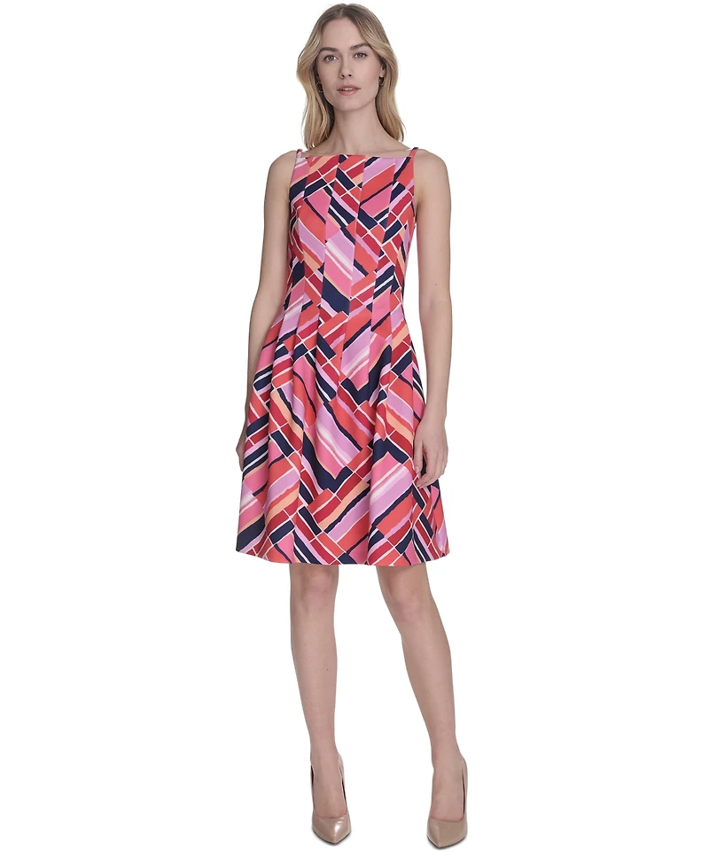 Vince Camuto Plus Printed Scuba Fit & Flare Dress
