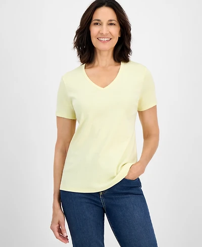Style & Co Women's Cotton Short Sleeve V-Neck Top, Exclusively at Macy's