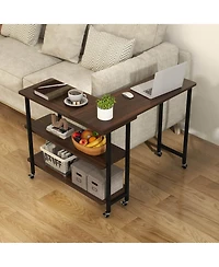 360° Rotatable Sofa Side Table L-shaped Laptop Desk Snack Table withShelf Patented