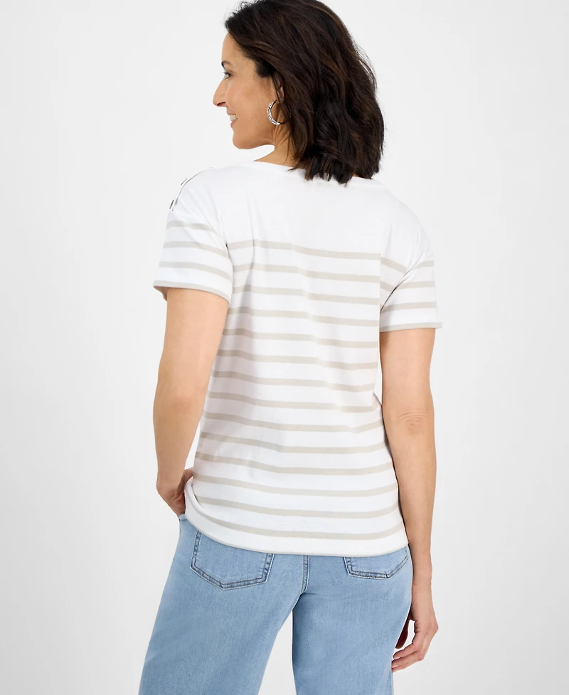 Style & Co Petite Cotton Button-Shoulder Tee, Exclusively at Macy's