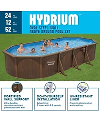 Bestway Hydrium 24'x12'x52" Oval Above Ground Swimming Pool Set, Brown Woodgrain