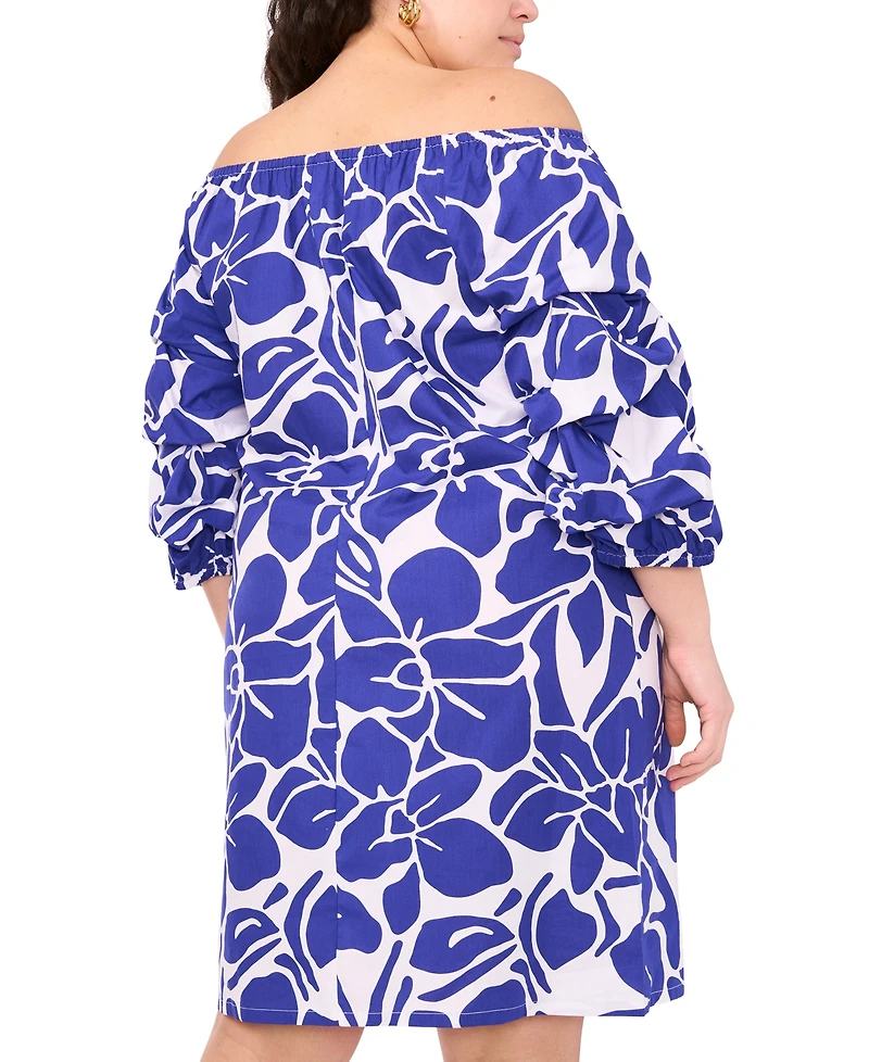 Msk Plus Printed Cotton Off-The-Shoulder Dress