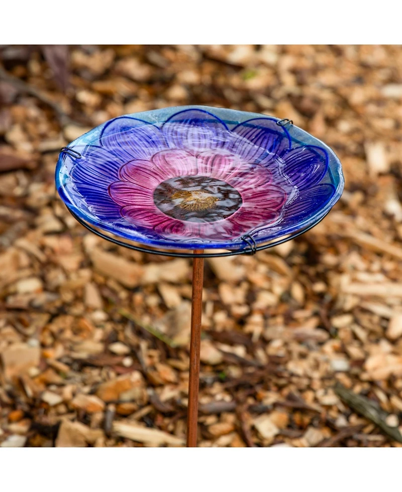 Deck-Mounted/Staked Glass Bird Bath - 10.5” Diameter