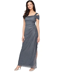 Alex Evenings Petite Cold-Shoulder Draped Metallic Gown