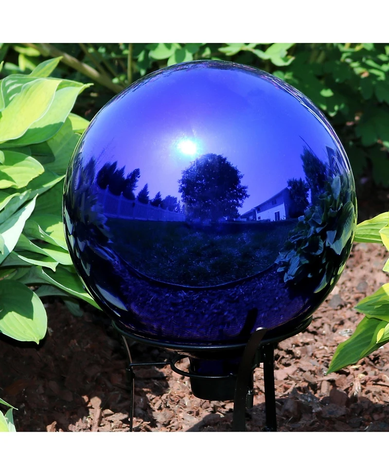 Indoor/Outdoor Reflective Mirrored Surface Garden Gazing Globe Ball with Stemmed Bottom and Rubber Cap - 10" Diameter