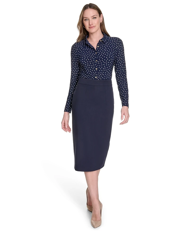 Tommy Hilfiger Women's Dot-Print Long-Sleeve Knit Blouse