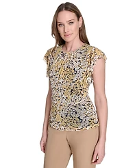 Tommy Hilfiger Women's Printed-Mesh Flutter-Sleeve Top