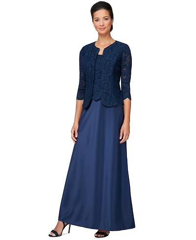 Alex Evenings Lace Jacket & Lace-Top Gown