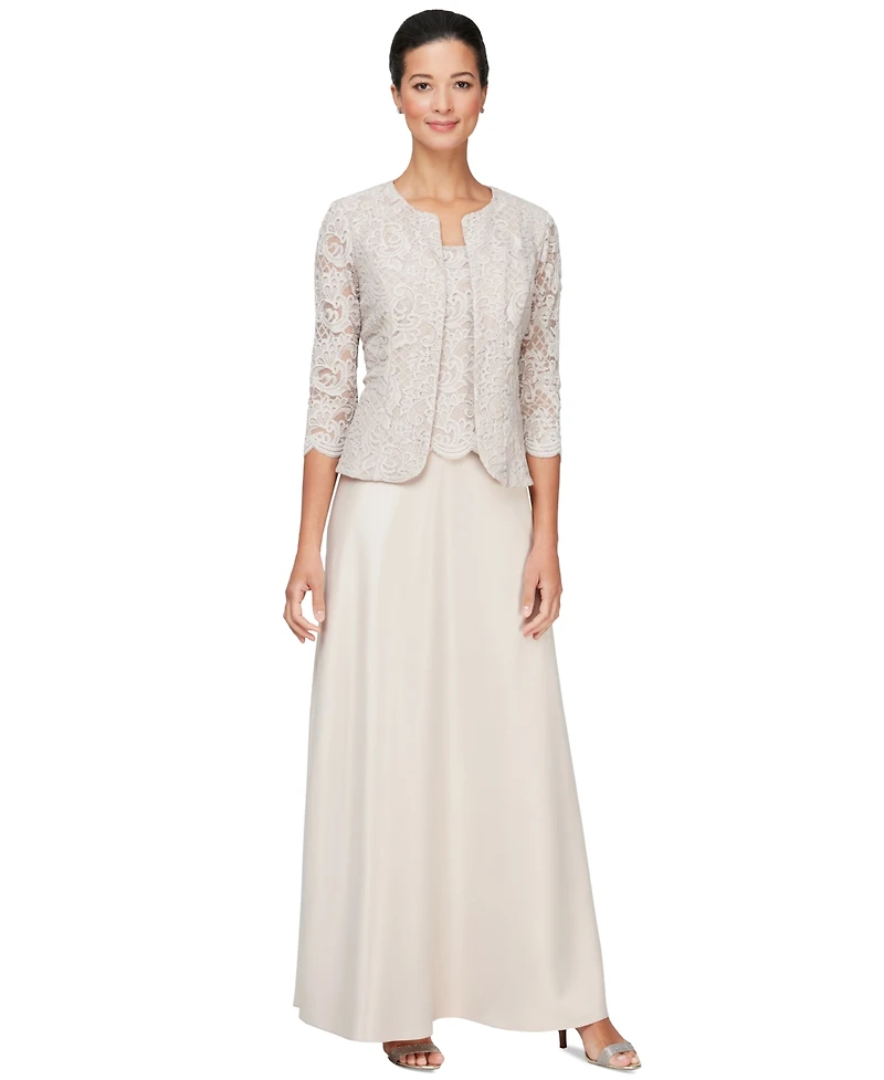 Alex Evenings Lace Jacket & Lace-Top Gown