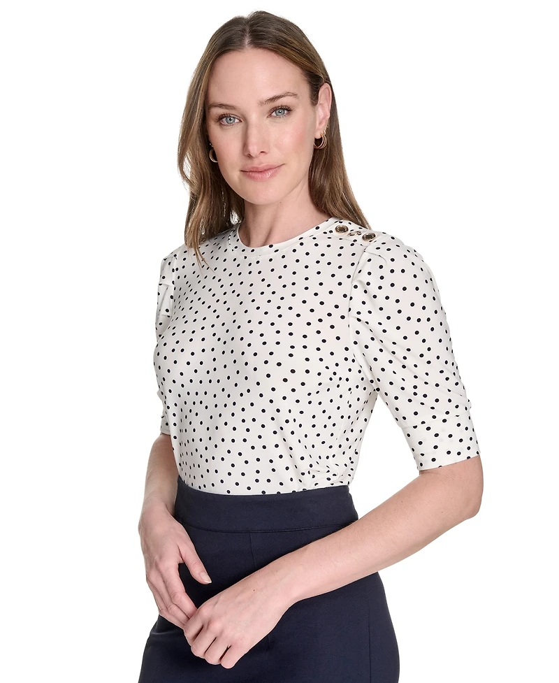 Tommy Hilfiger Women's Dot-Print Puff-Sleeve Top