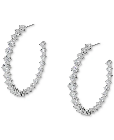 Eliot Danori Silver-Tone Medium Cubic Zirconia C-Hoop Earrings, 1.87", Exclusively at Macy's