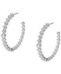 Eliot Danori Silver-Tone Medium Cubic Zirconia C-Hoop Earrings, 1.87", Exclusively at Macy's
