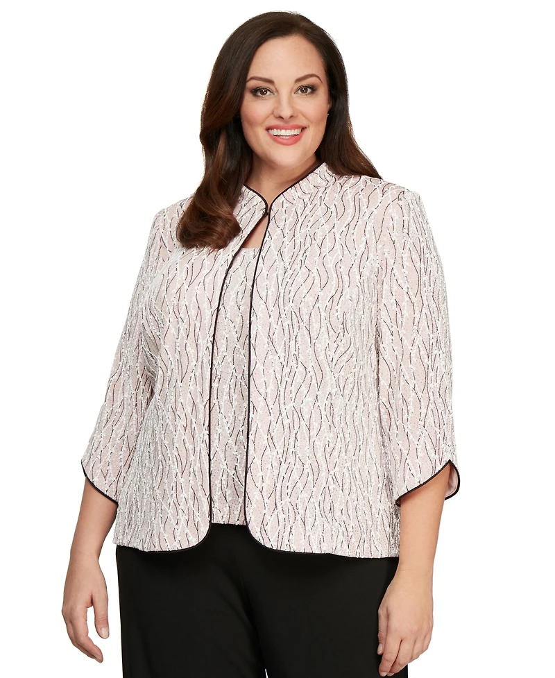 Alex Evenings Plus Size Mandarin-Collar Jacket & Top Set