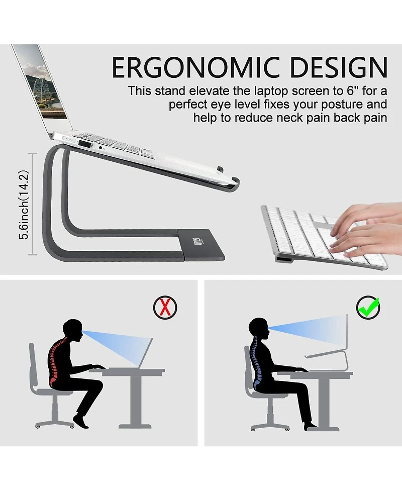 Urmust Aluminum Laptop Riser Stand for Desk | Detachable Computer Laptops (11-15.6"), Compatible with MacBook/Dell/Hp/Lenovo & More
