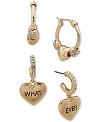Clueless Gold-Tone 2-Pc. Set Pave Heart Whatever Hoop Earrings