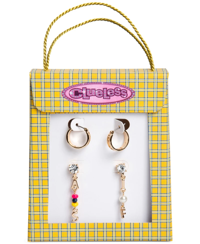 Clueless Gold-Tone 2-Pc. Set Rizz Hoop & As If Linear Drop Earrings