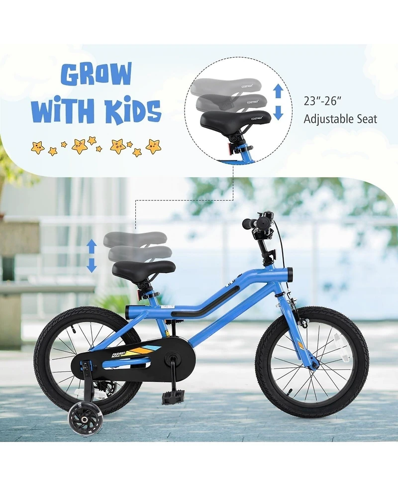16-Inch Kids Bike with Led Lights, Adjustable Seat, and Training Wheels, Lightweight for Ages 4-8