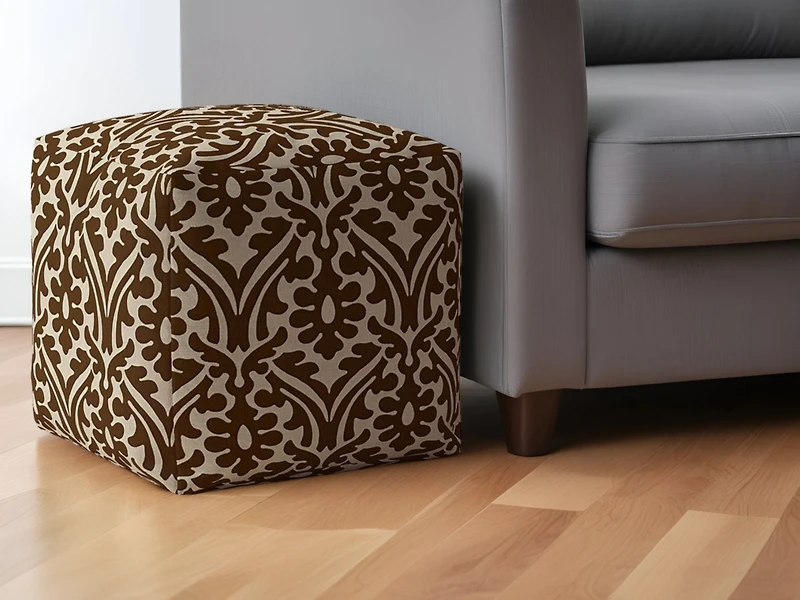 Cotton Damask Pouf Ottoman for Living Room and Bedroom Seating