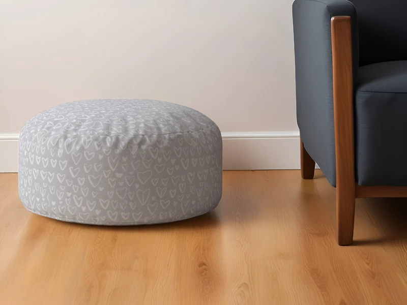 Textured Cotton Round Floral Pouf Ottoman – Decorative Piece