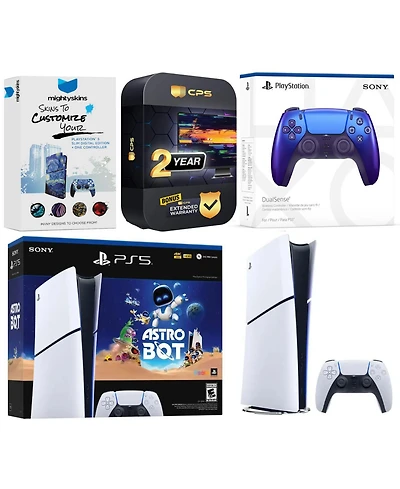 Sony PlayStation 5 Slim Digital PS5 Astro Bot Bundle with Extra Volcanic, MightySkins Voucher and 2 Year Extended Warranty