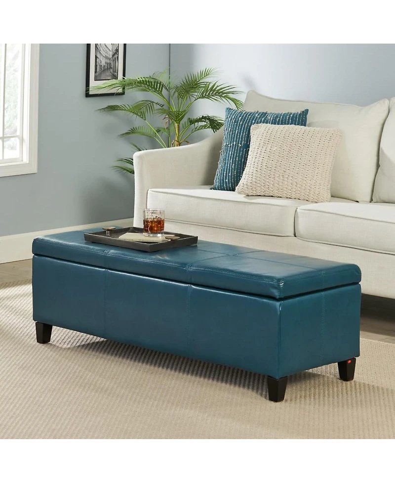 Faux Leather Storage Ottoman Bench with Lift-Top, Padded Seat, and Wooden Legs for Living Room, Bedroom, or Entryway-The Pop Home