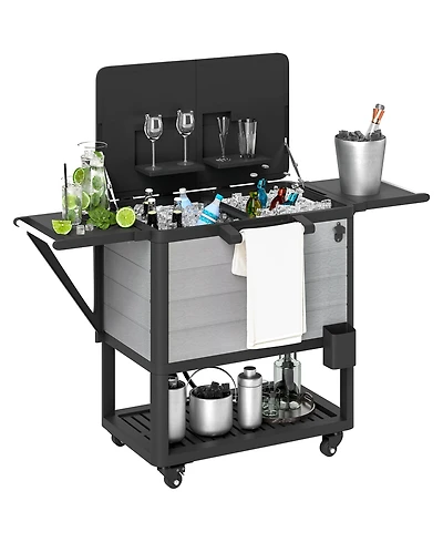 Outsunny Patio Cooler Cart 104 Quart Rolling Ice Chest with Shelves,