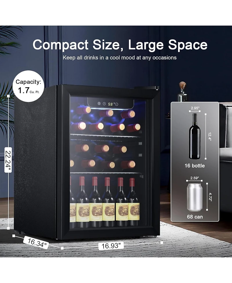 Zafro Beverage Refrigerator Cooler 68 Can Mini Fridge with Glass Door Compact Drink Fridge with Thermostat for Beer Soda Wine Bar Home Office 1.7 Cu F