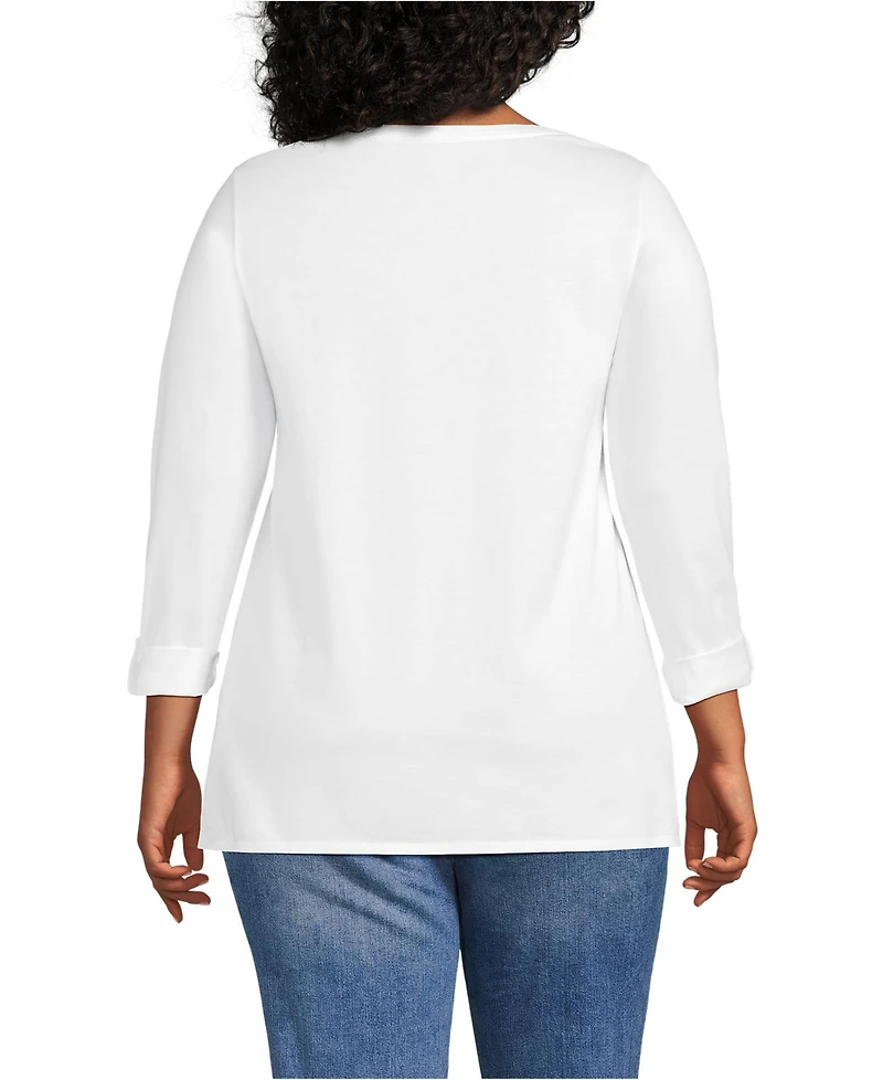 Lands' End Women's Plus Supima Cotton Adjustable 3/4 Sleeve Boatneck Tunic