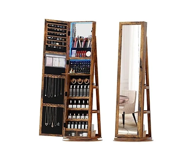 Vlsrka Led jewelry storage cabinet with back shelves and 360° rotation.