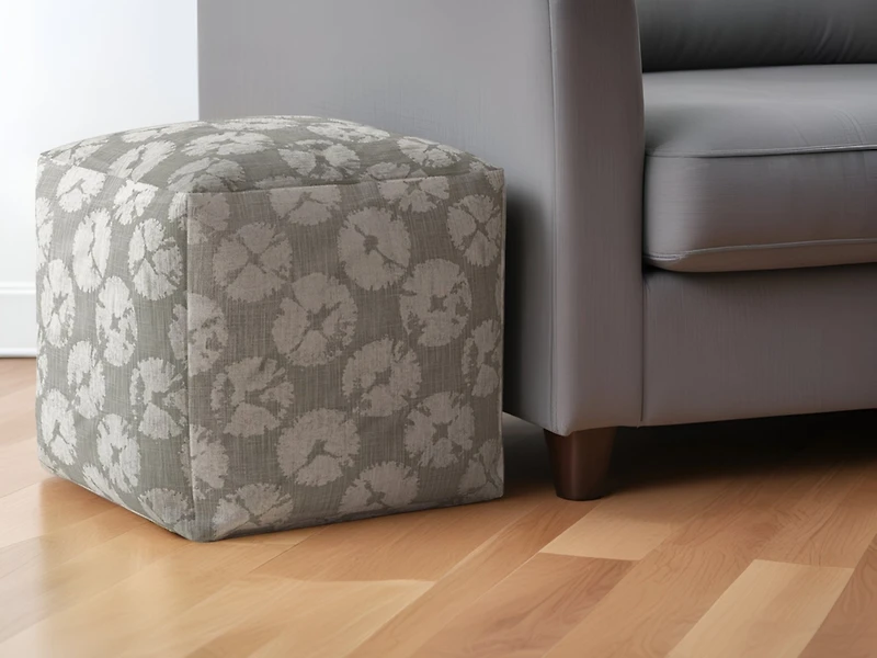 Canvas Floral Pouf Ottoman for Living Room and Bedroom Seating