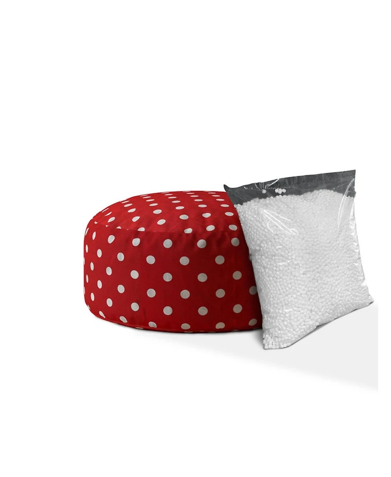 24" Red And White Cotton Round Polka Dots Pouf Cover