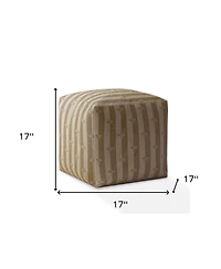 17" Taupe Cotton Floral Pouf Ottoman