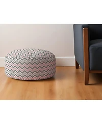 24" Gray Twill Round Chevron Pouf Ottoman