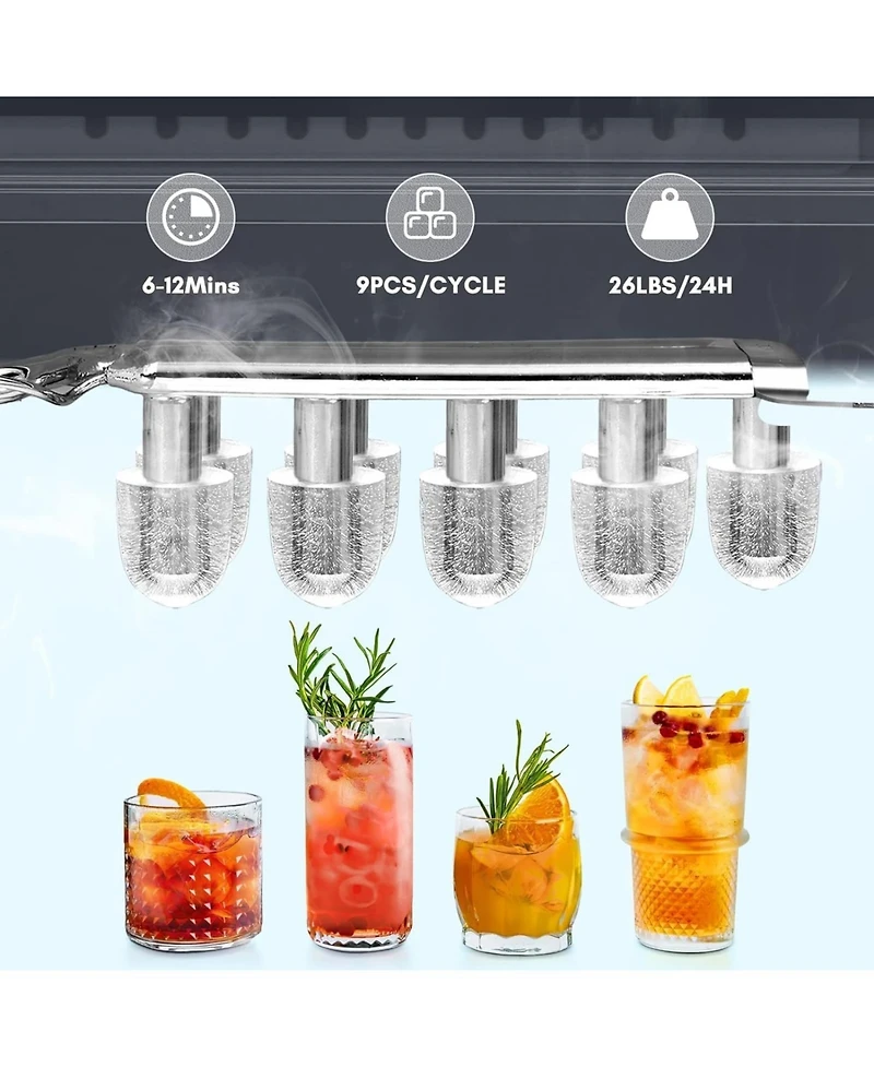 Zafro Portable Ice Maker, 26.5 lbs/day, Self-Cleaning, 9 Cubes 6-9 mins, Double Handle, 2 Sizes Bullet Ice, Includes Scoop & Basket, Perfect fo