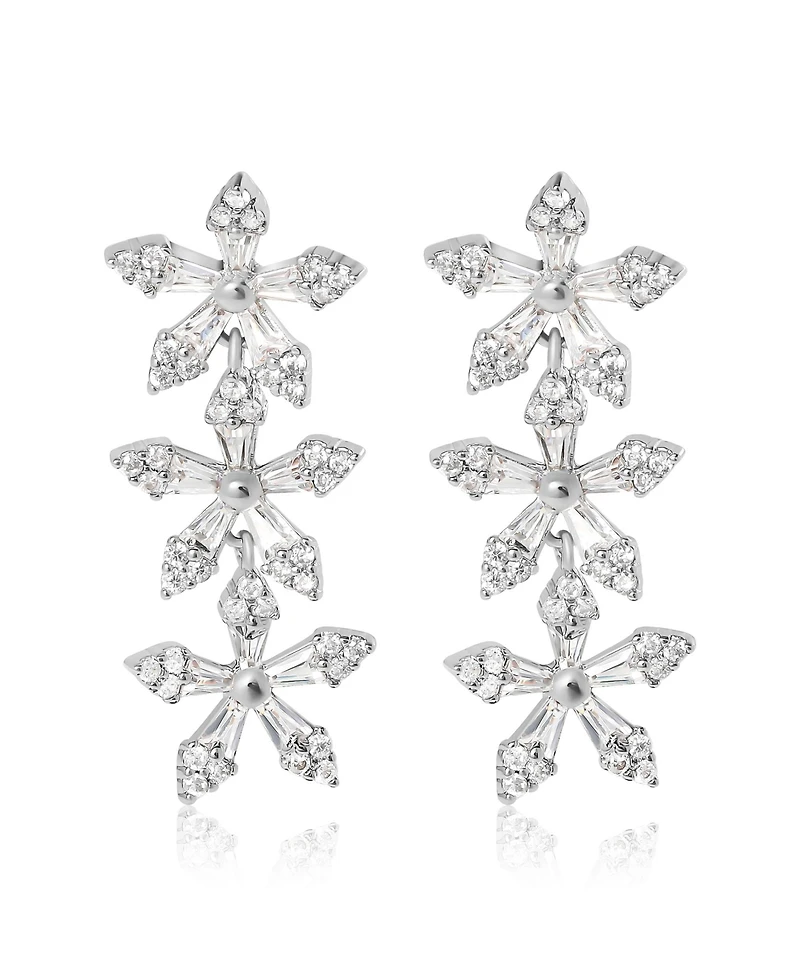 Jessica Simpson Crystal Snowflake Drop Earrings - Silver