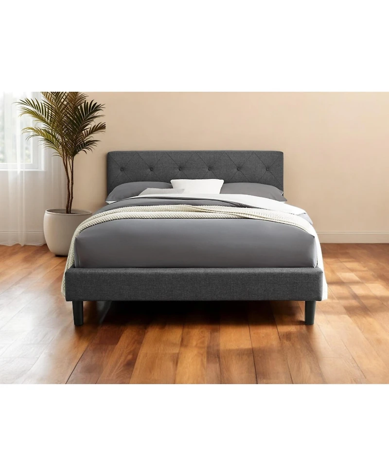Polyester Blend Upholstered Bed Frame With Sturdy Wood Design For Bedroom