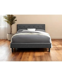 Polyester Blend Upholstered Bed Frame With Sturdy Wood Design For Bedroom