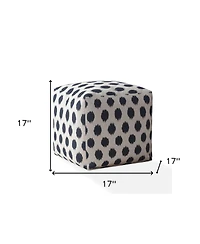 17" Blue and White Canvas Polka Dots Pouf Ottoman