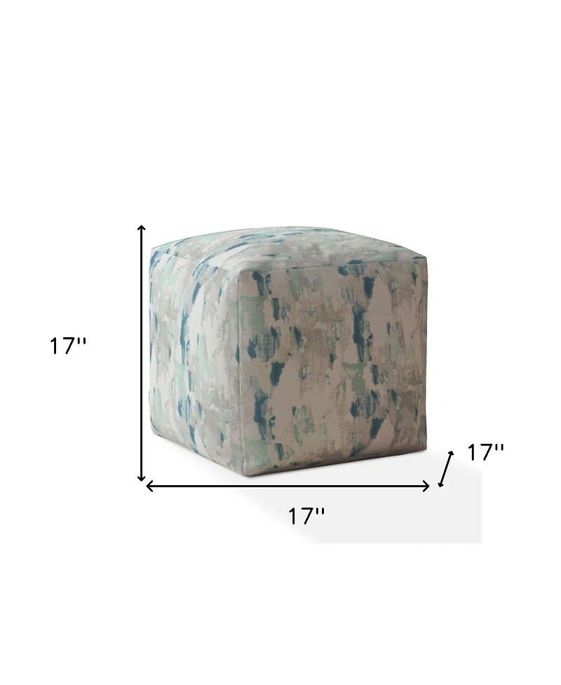 17" Blue and White Canvas Abstract Pouf Ottoman