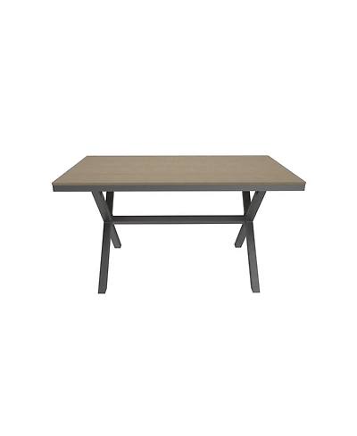59 Inch Rectangular Outdoor Dining Table Imitation Wood Grain Aluminium Frame Patio Table, Black