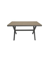 59 Inch Rectangular Outdoor Dining Table Imitation Wood Grain Aluminium Frame Patio Table, Black