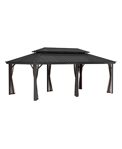 12x20 Ft Hard Top Metal Gazebo Patio Double Roof Canopy Aluminum Frame Gazebo with Netting Tent Curtains