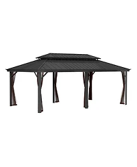 12x20 Ft Hard Top Metal Gazebo Patio Double Roof Canopy Aluminum Frame Gazebo with Netting Tent Curtains
