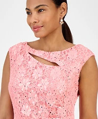 Connected Petite Lace Cutout Sleeveless Sheath Dress
