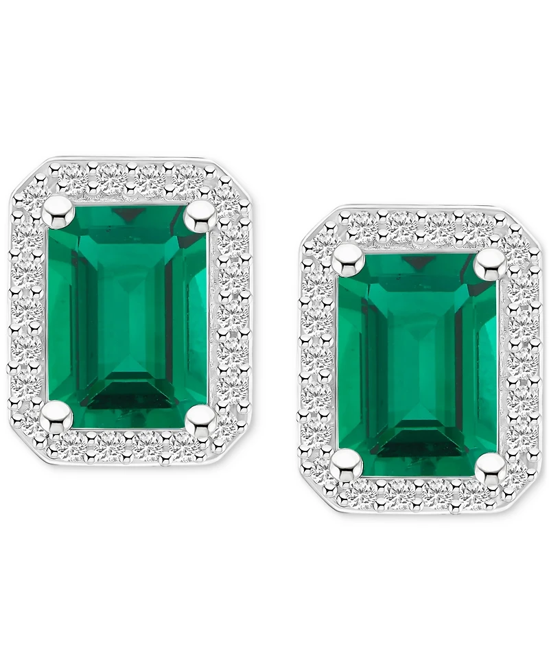 Lab-Created Emerald (1-3/4 ct. t.w.) & White Sapphire (1/4 Rectangle Halo Stud Earrings 10k Gold (Also Gold)