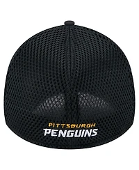 New Era Men's Black Pittsburgh Penguins Linear Featherweight 39THIRTY Flex Hat