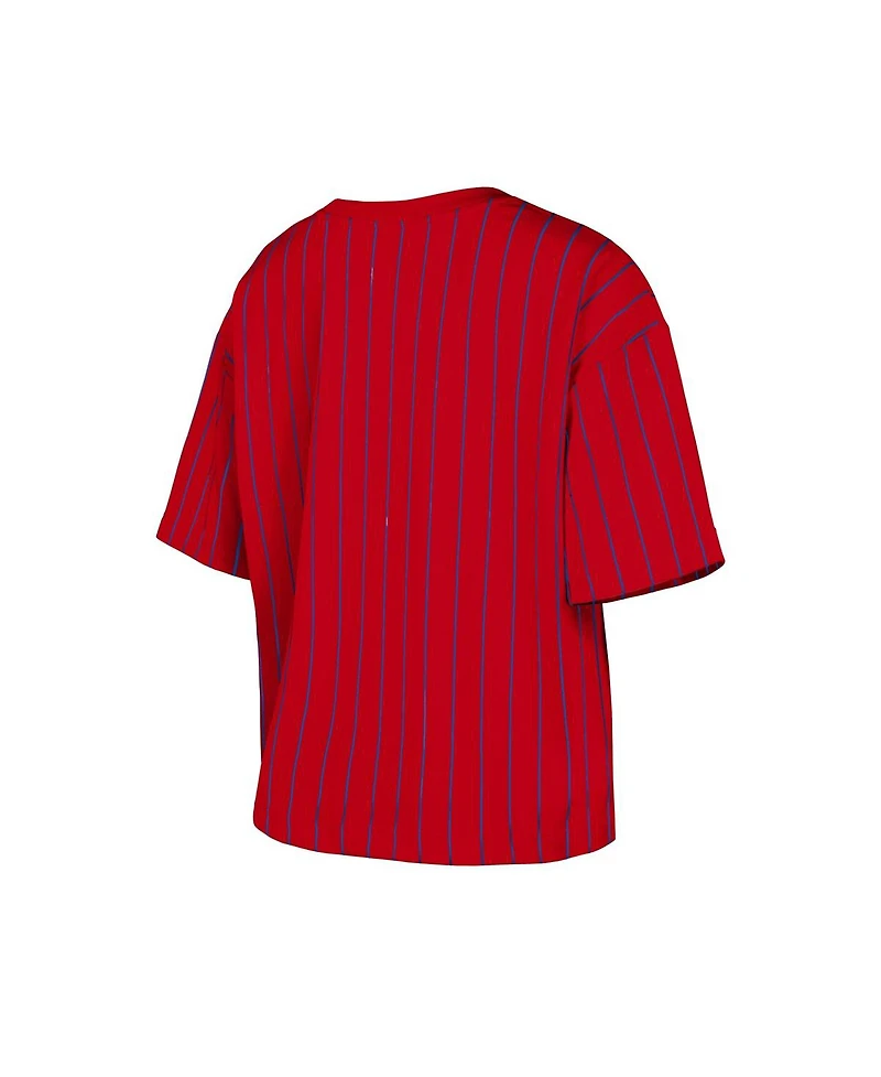 New Era Women's Red Atlanta Braves City Connect Multiplier Pinstripe Cropped T-Shirt