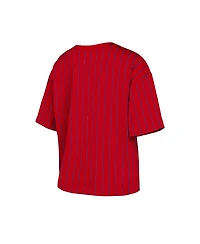 New Era Women's Red Atlanta Braves City Connect Multiplier Pinstripe Cropped T-Shirt